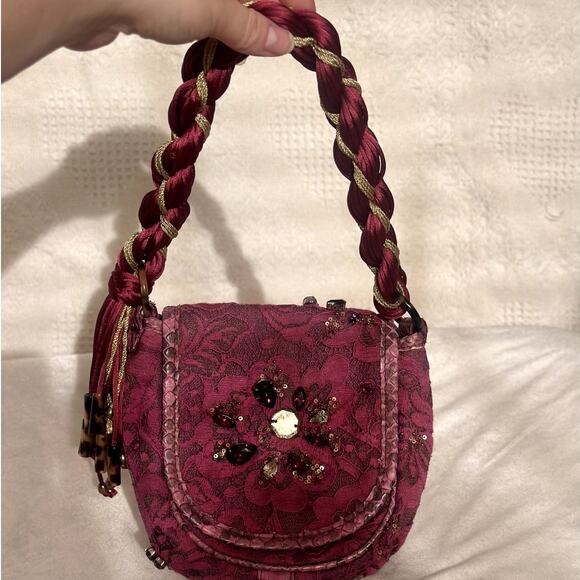 Vintage Donna Karan Collection Burgundy Lace Purse Boho Chic Whimsygoth - Picture 11 of 14